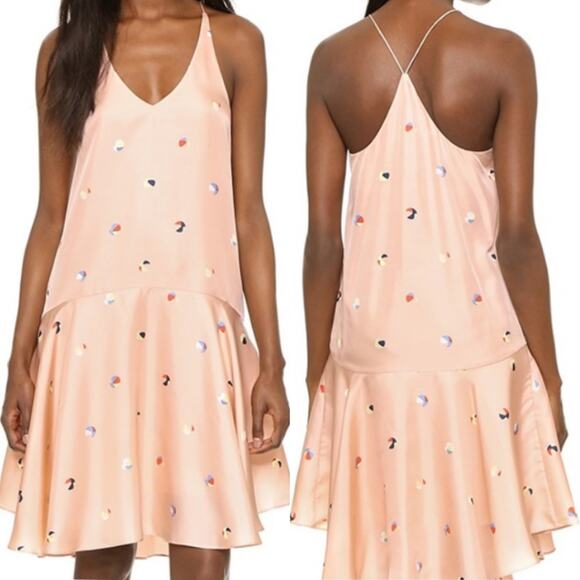 NWOT TIBI Dress 4 Silk Peach Beach-Ball-Print A-Line Flounce Tiered Sleeveless - Picture 1 of 5